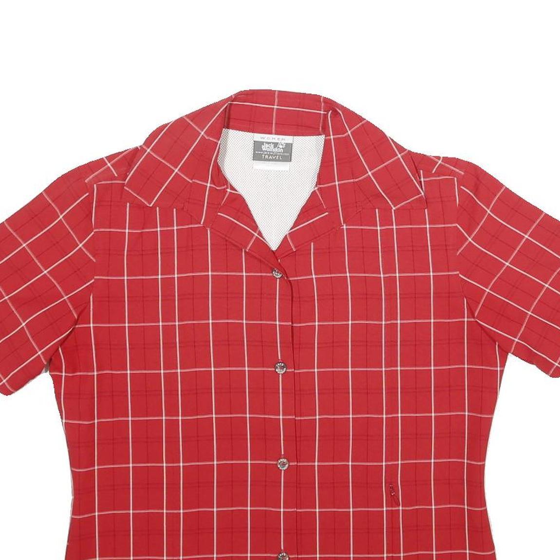 JACK WOLFSKIN Womens Red Checked Shirt UK 10 Button Short Sleeve Casual Outdoor