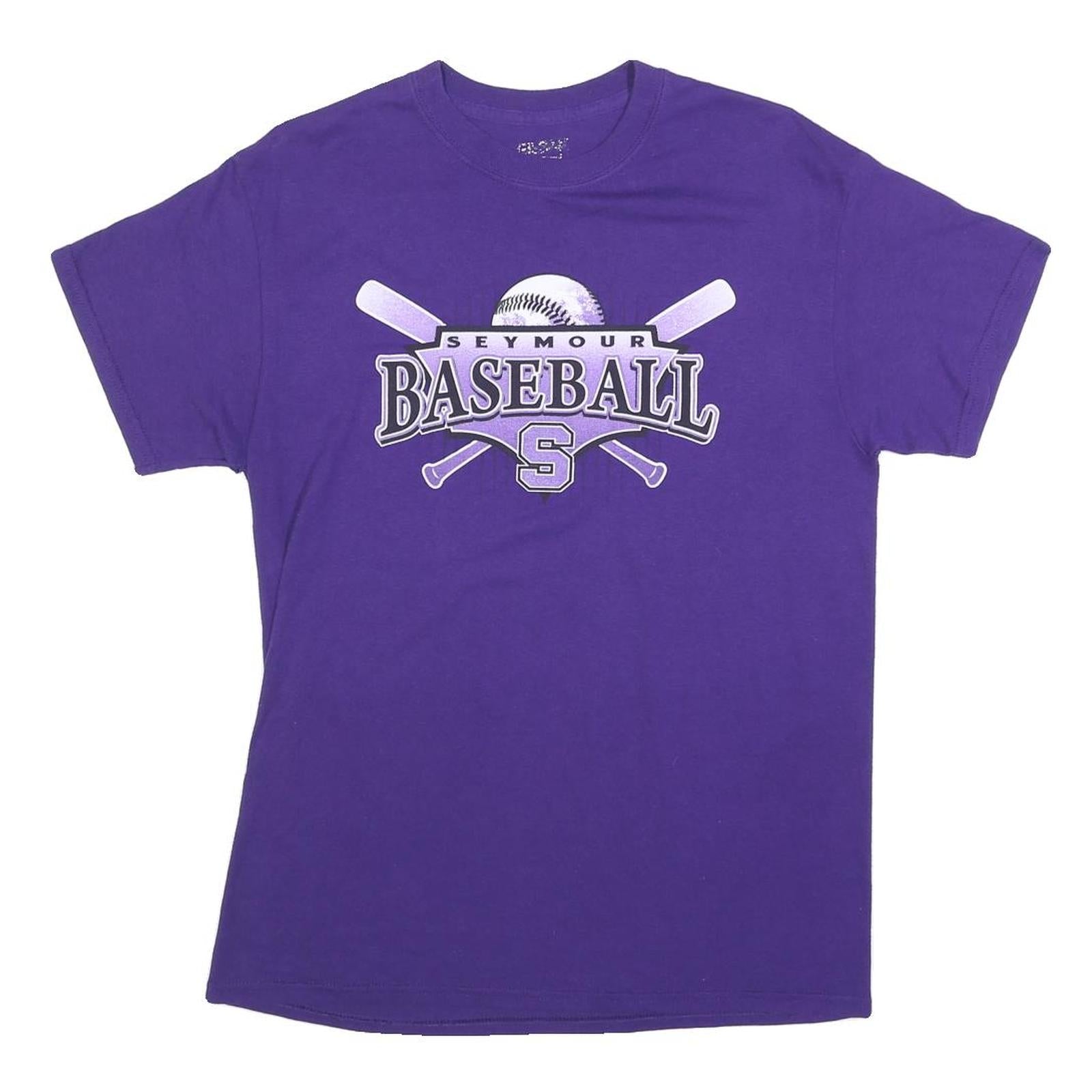 GILDAN Mens Purple Seymour Baseball Graphic T-Shirt M Short Sleeve Crew Neck
