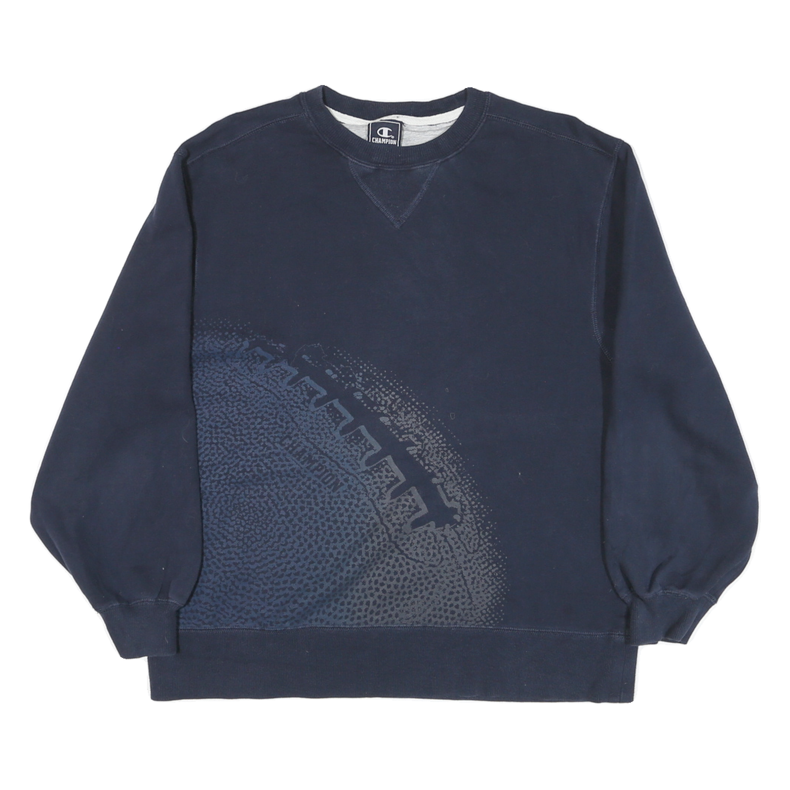 CHAMPION Mens Navy Blue Football Print Crew Neck XL Sweatshirt Cotton Blend