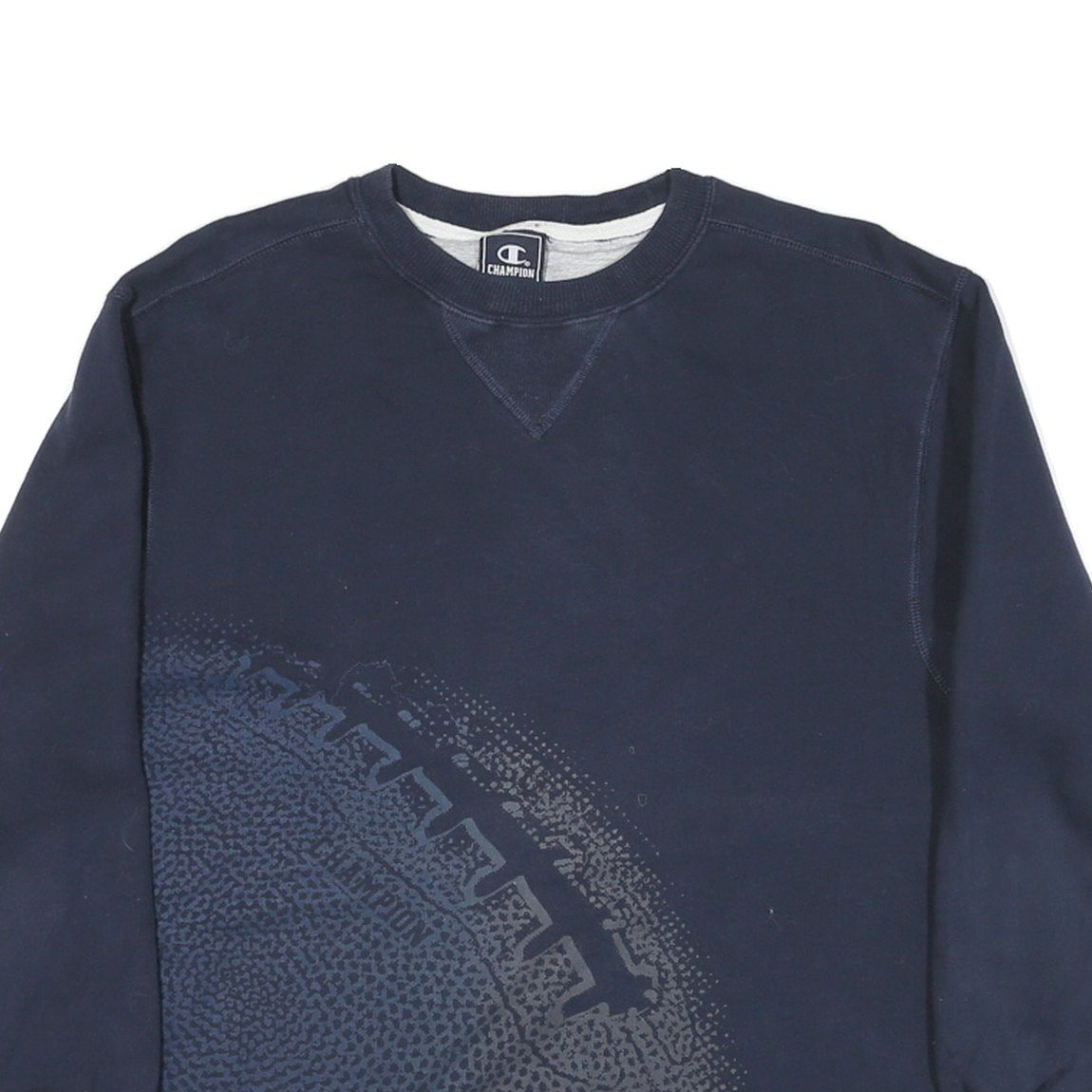 CHAMPION Mens Navy Blue Football Print Crew Neck XL Sweatshirt Cotton Blend