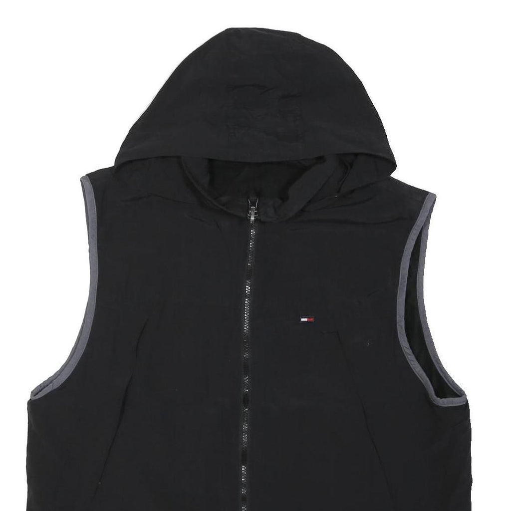 TOMMY HILFIGER Mens Black Hooded Sleeveless Zip Up Jacket L Polyester Blend