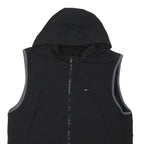 TOMMY HILFIGER Mens Black Hooded Sleeveless Zip Up Jacket L Polyester Blend