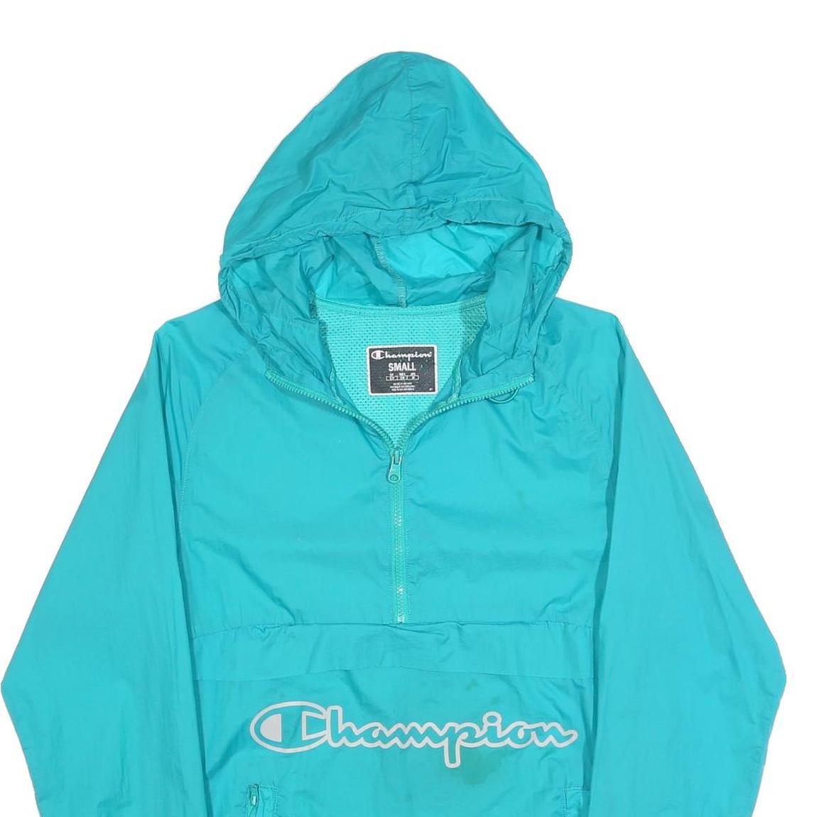 CHAMPION Mens Blue Half Zip Hooded Jacket S Polyester Plain Lightweight Casual