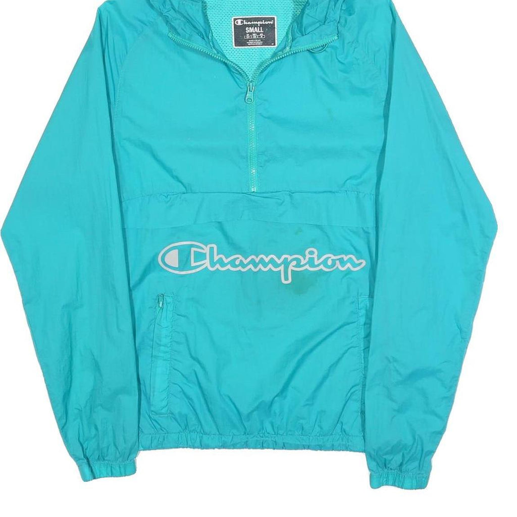 CHAMPION Mens Blue Half Zip Hooded Jacket S Polyester Plain Lightweight Casual