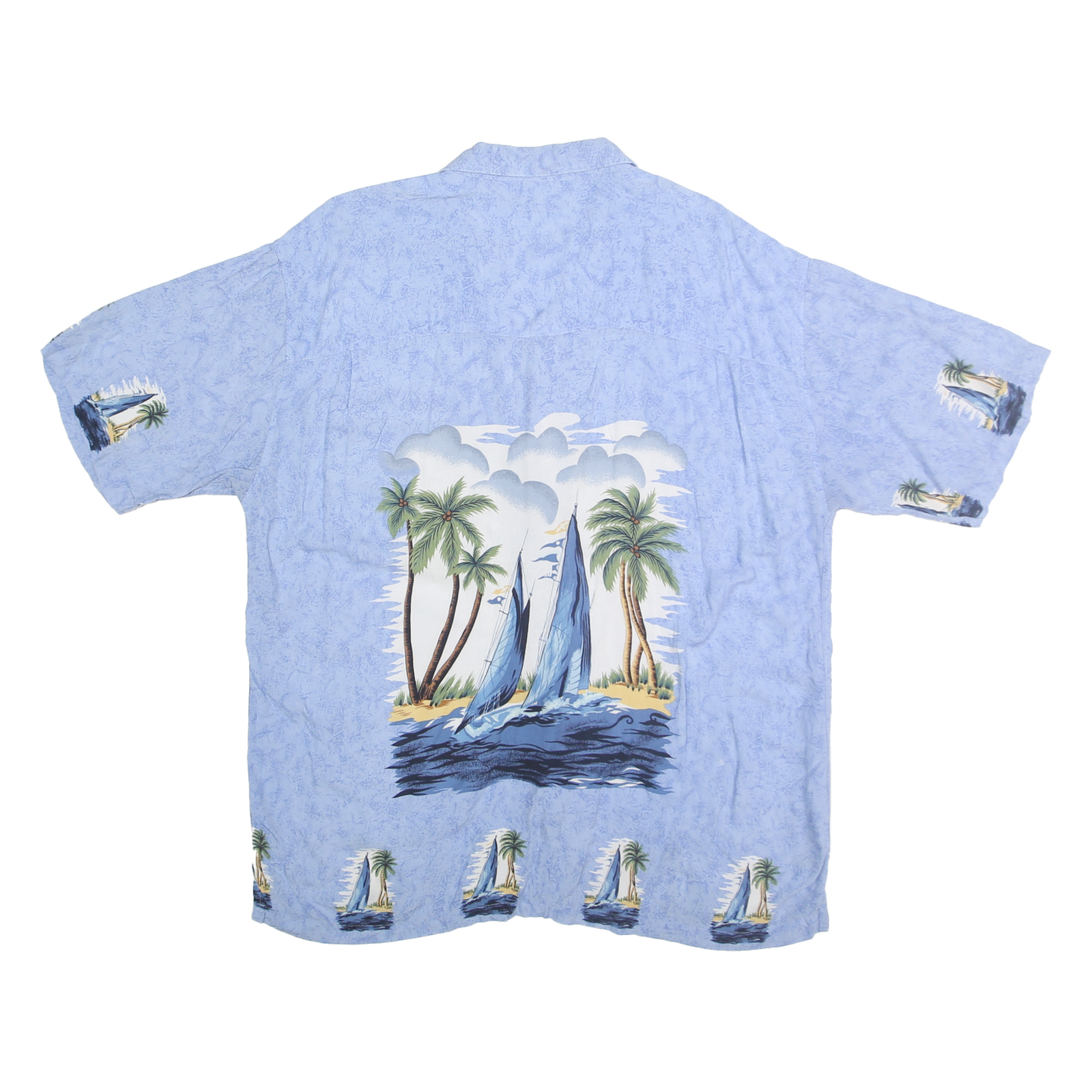 SPLATT Mens Blue Rayon Shirt XL Tropical Sailboat Print Summer Beachwear