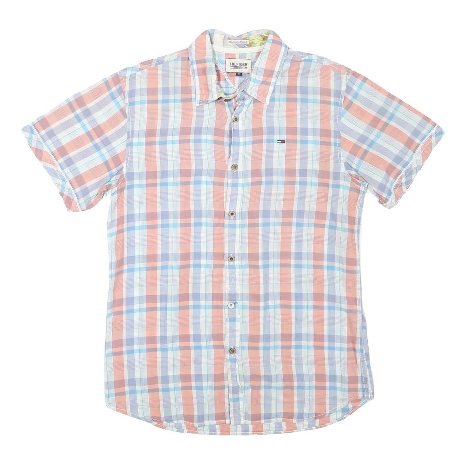 TOMMY HILFIGER Womens White & Orange Check Shirt S Casual Button Down