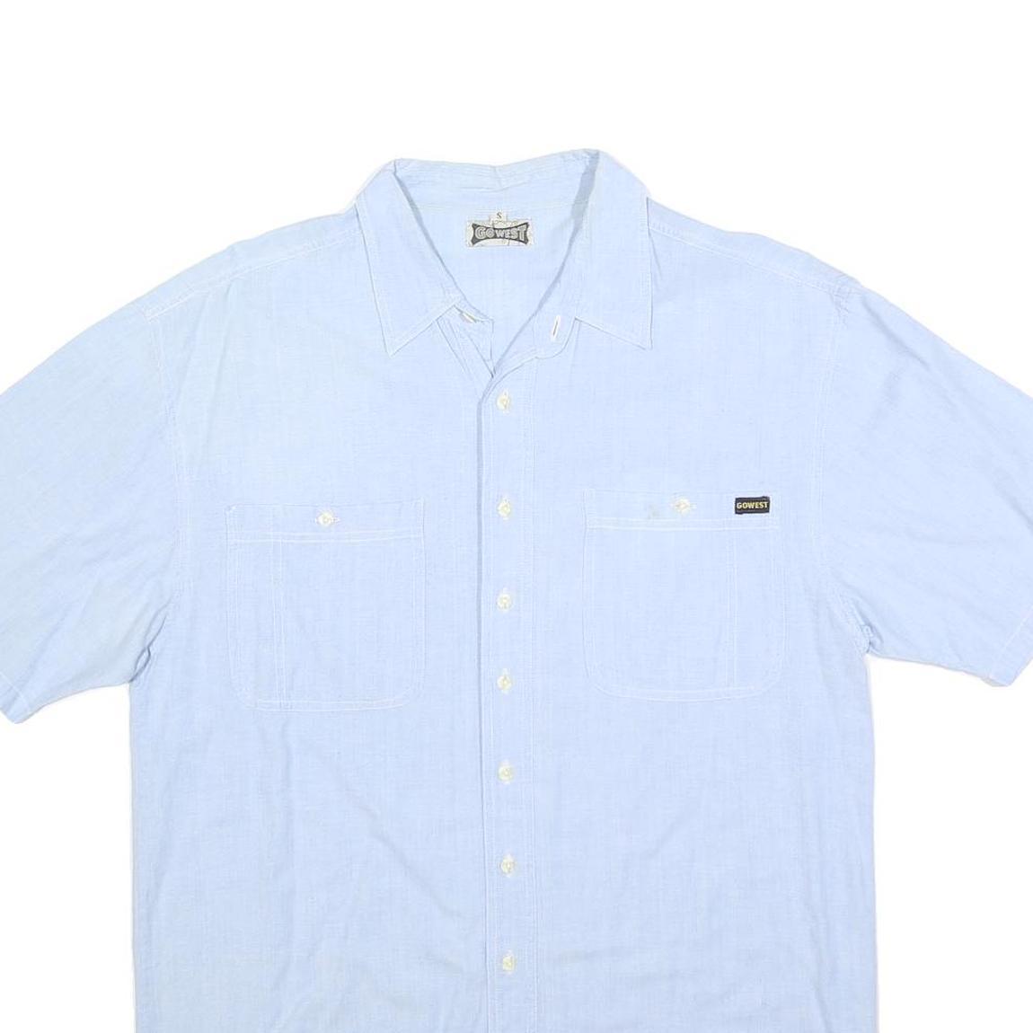 GO WEST Mens Blue Cotton Blend Shirt S Casual Short Sleeve Button Pocket