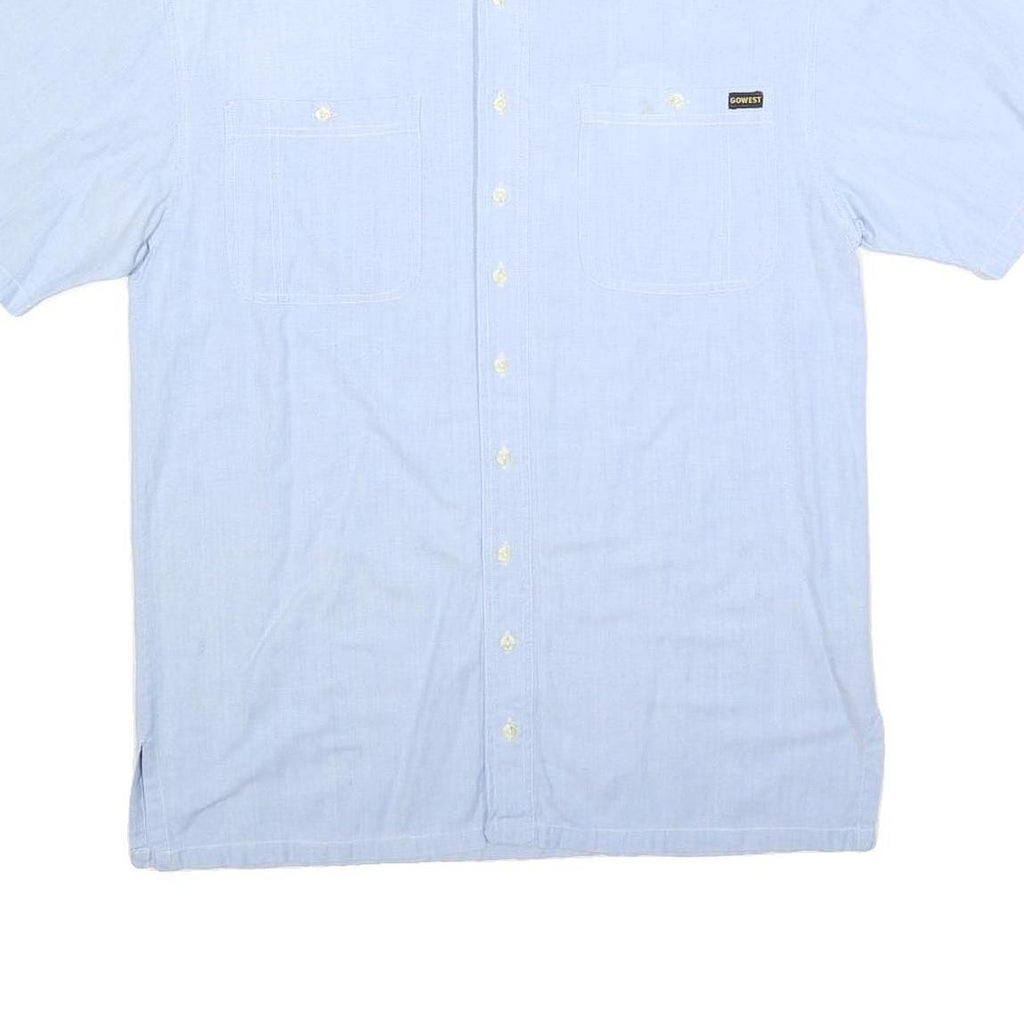GO WEST Mens Blue Cotton Blend Shirt S Casual Short Sleeve Button Pocket