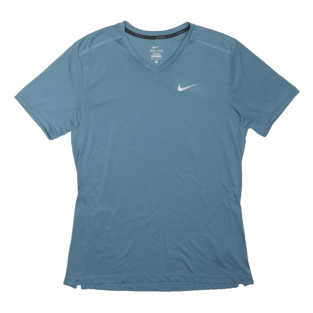 NIKE Womens Blue Dri-Fit V-Neck Short Sleeve T-Shirt M Sportswear Activewear