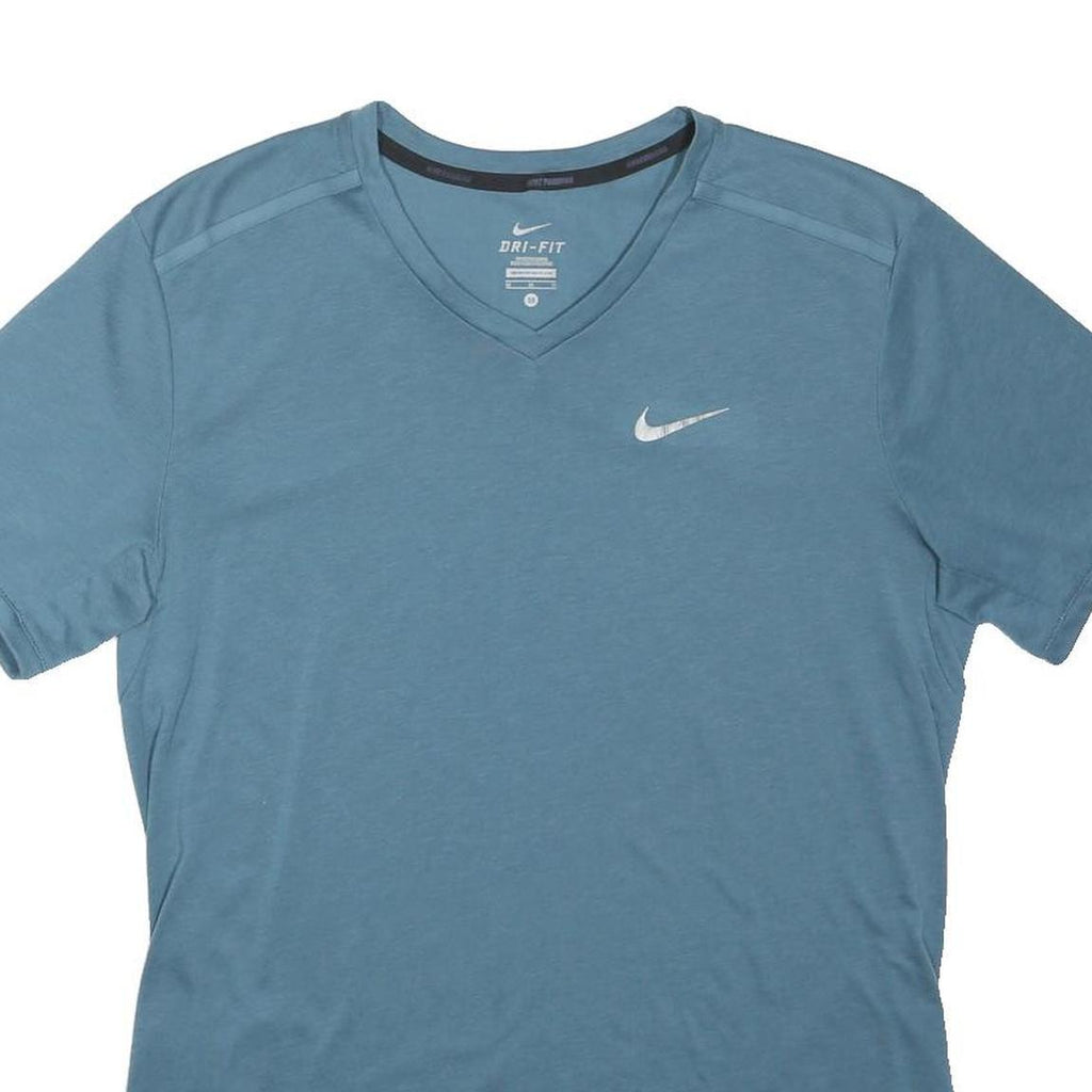 NIKE Womens Blue Dri-Fit V-Neck Short Sleeve T-Shirt M Sportswear Activewear