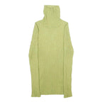 Womens Green Plain Pullover Jumper Rib Knit XXS Stretchy Turtleneck Lightweight