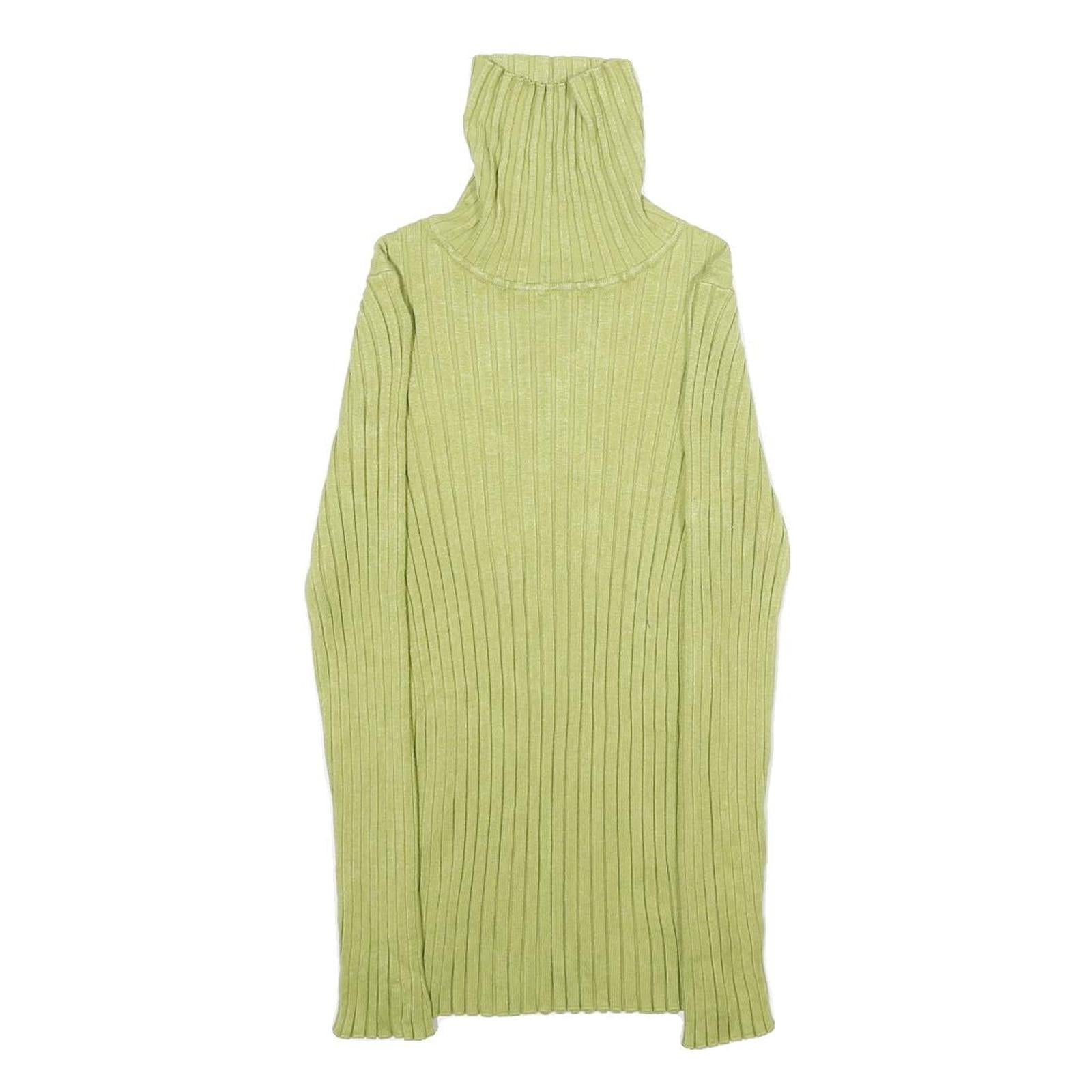 Womens Green Plain Pullover Jumper Rib Knit XXS Stretchy Turtleneck Lightweight
