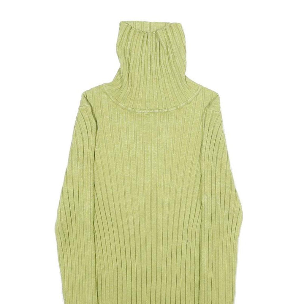 Womens Green Plain Pullover Jumper Rib Knit XXS Stretchy Turtleneck Lightweight