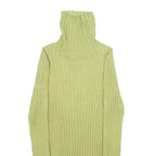 Womens Green Plain Pullover Jumper Rib Knit XXS Stretchy Turtleneck Lightweight