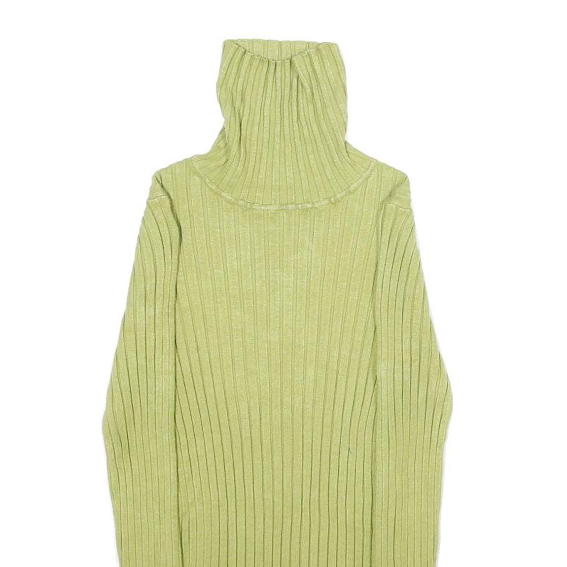 Womens Green Plain Pullover Jumper Rib Knit XXS Stretchy Turtleneck Lightweight