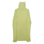 Womens Green Plain Pullover Jumper Rib Knit XXS Stretchy Turtleneck Lightweight