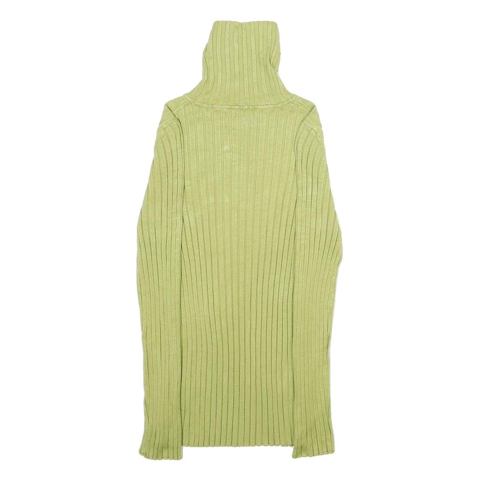 Womens Green Plain Pullover Jumper Rib Knit XXS Stretchy Turtleneck Lightweight