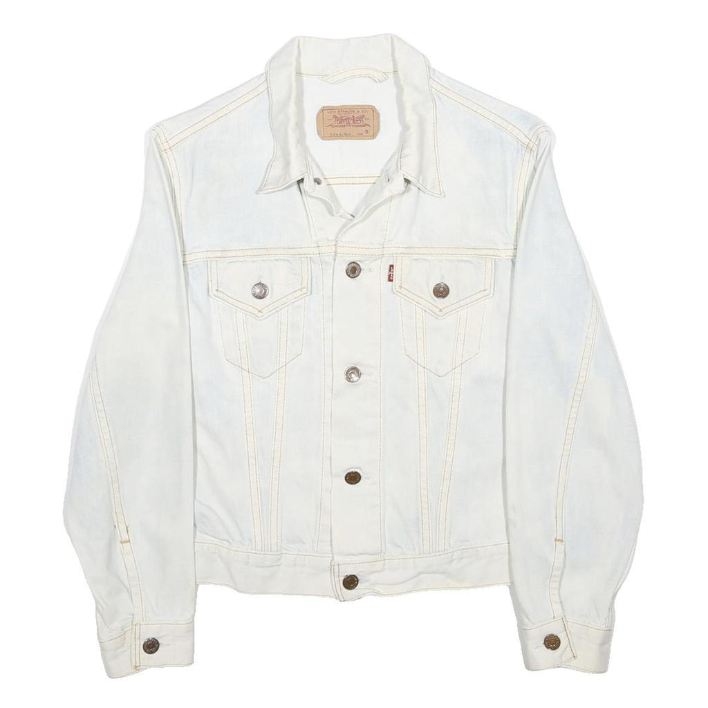 LEVI'S Girls White Cotton Denim Jacket S Button Closure Classic Fit Casual