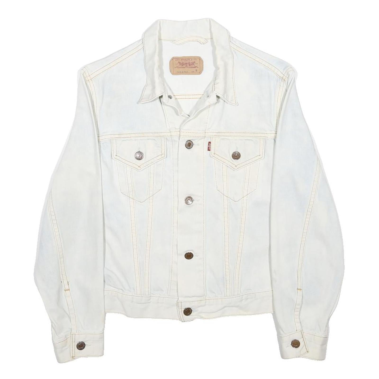 LEVI'S Girls White Cotton Denim Jacket S Button Closure Classic Fit Casual