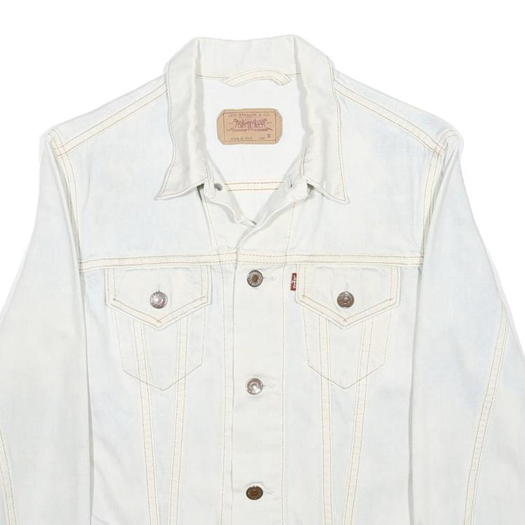 LEVI'S Girls White Cotton Denim Jacket S Button Closure Classic Fit Casual