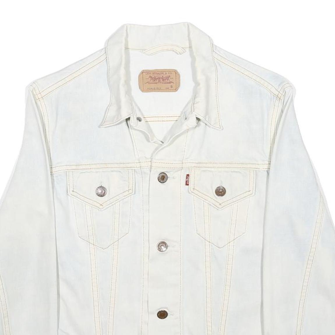 LEVI'S Girls White Cotton Denim Jacket S Button Closure Classic Fit Casual