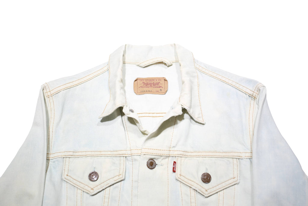 LEVI'S Girls White Cotton Denim Jacket S Button Closure Classic Fit Casual