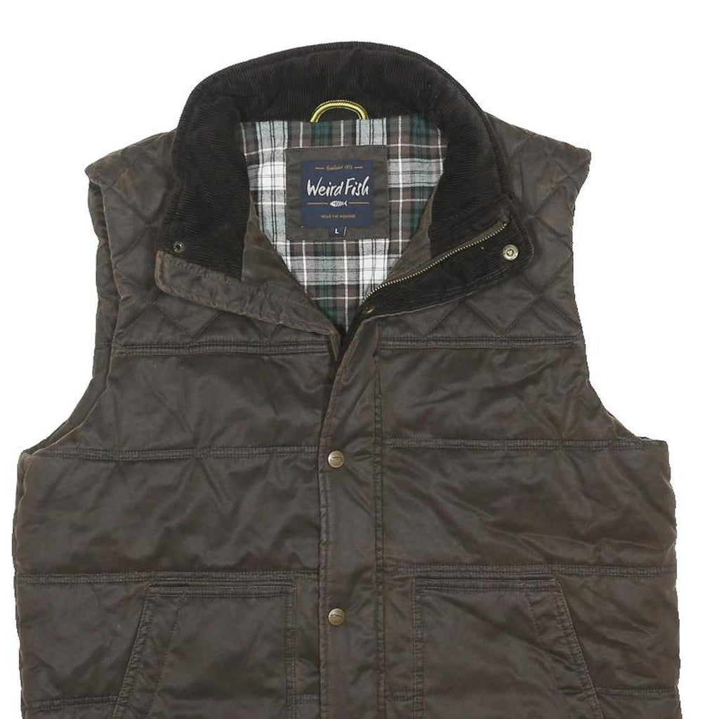 WEIRD FISH Mens Brown Quilted Gilet L Polyester Blend Zip Vest Outdoor Jacket