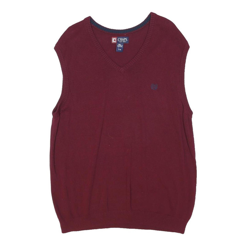 CHAPS Mens Maroon Plain V Neck Basic Knit L Sweater Vest Cotton Blend Classic