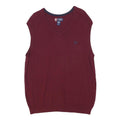 CHAPS Mens Maroon Plain V Neck Basic Knit L Sweater Vest Cotton Blend Classic