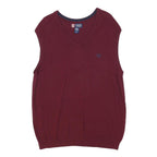 CHAPS Mens Maroon Plain V Neck Basic Knit L Sweater Vest Cotton Blend Classic