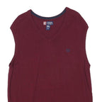 CHAPS Mens Maroon Plain V Neck Basic Knit L Sweater Vest Cotton Blend Classic