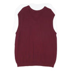 CHAPS Mens Maroon Plain V Neck Basic Knit L Sweater Vest Cotton Blend Classic