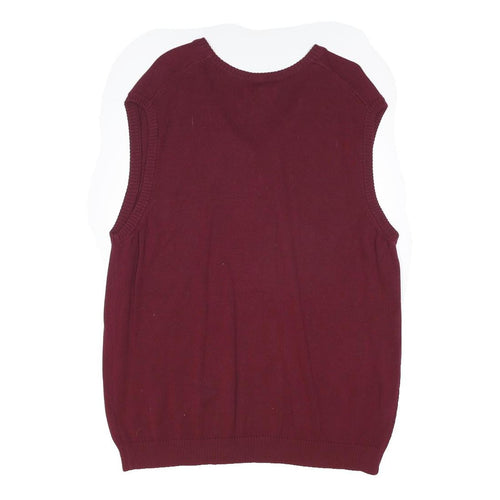 CHAPS Mens Maroon Plain V Neck Basic Knit L Sweater Vest Cotton Blend Classic