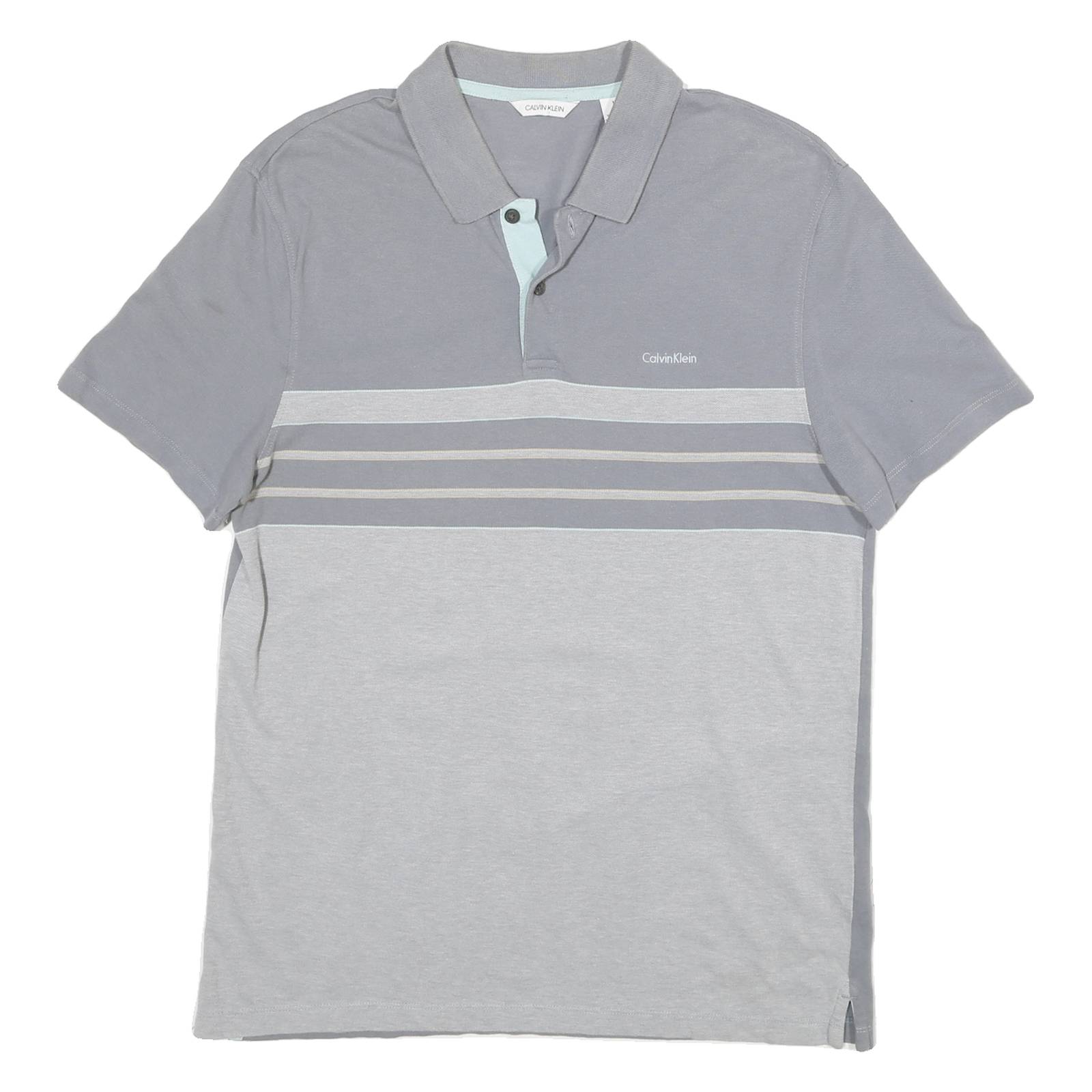 CALVIN KLEIN Mens Grey & Light Grey Striped Short Sleeve Polo Shirt M Casual