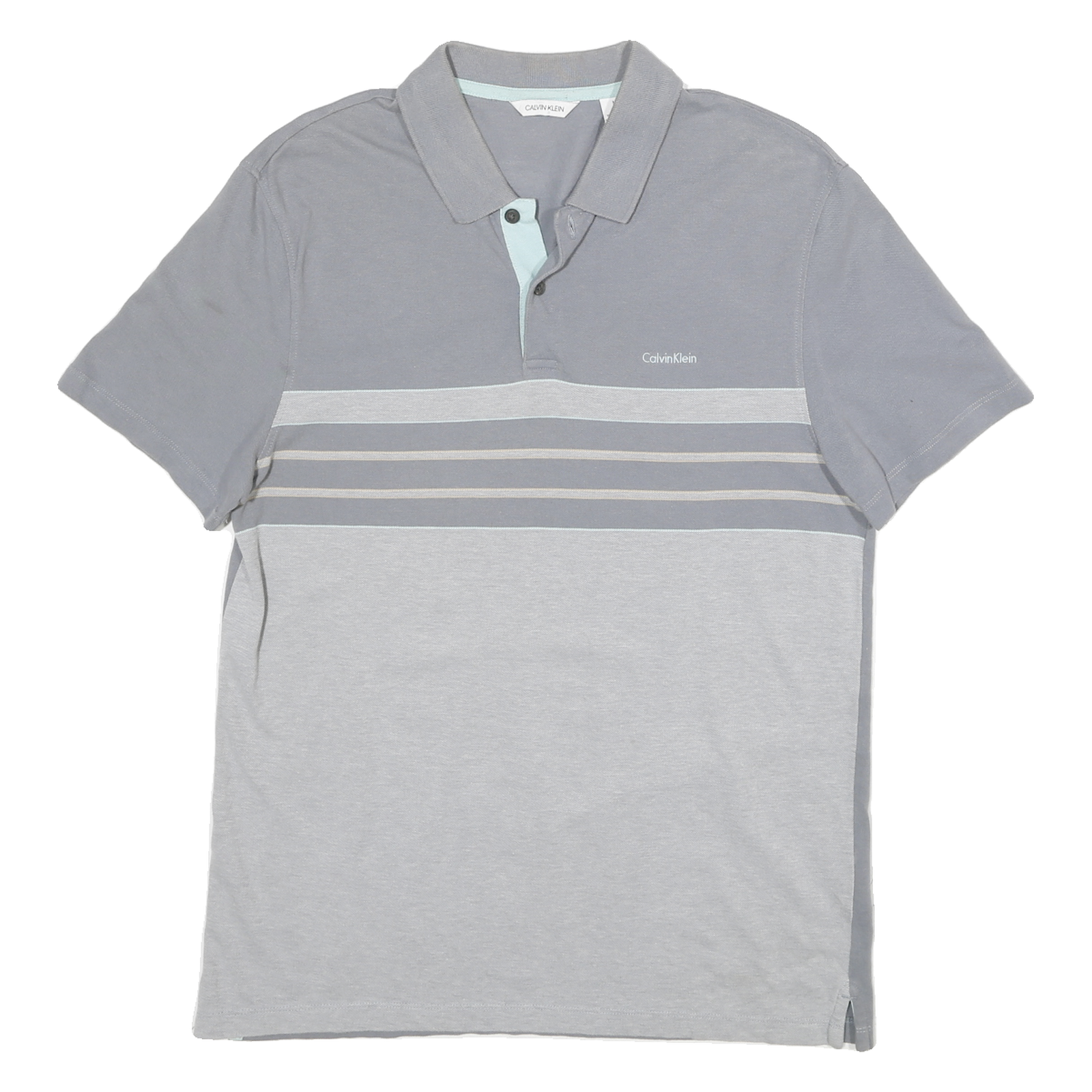 CALVIN KLEIN Mens Grey & Light Grey Striped Short Sleeve Polo Shirt M Casual