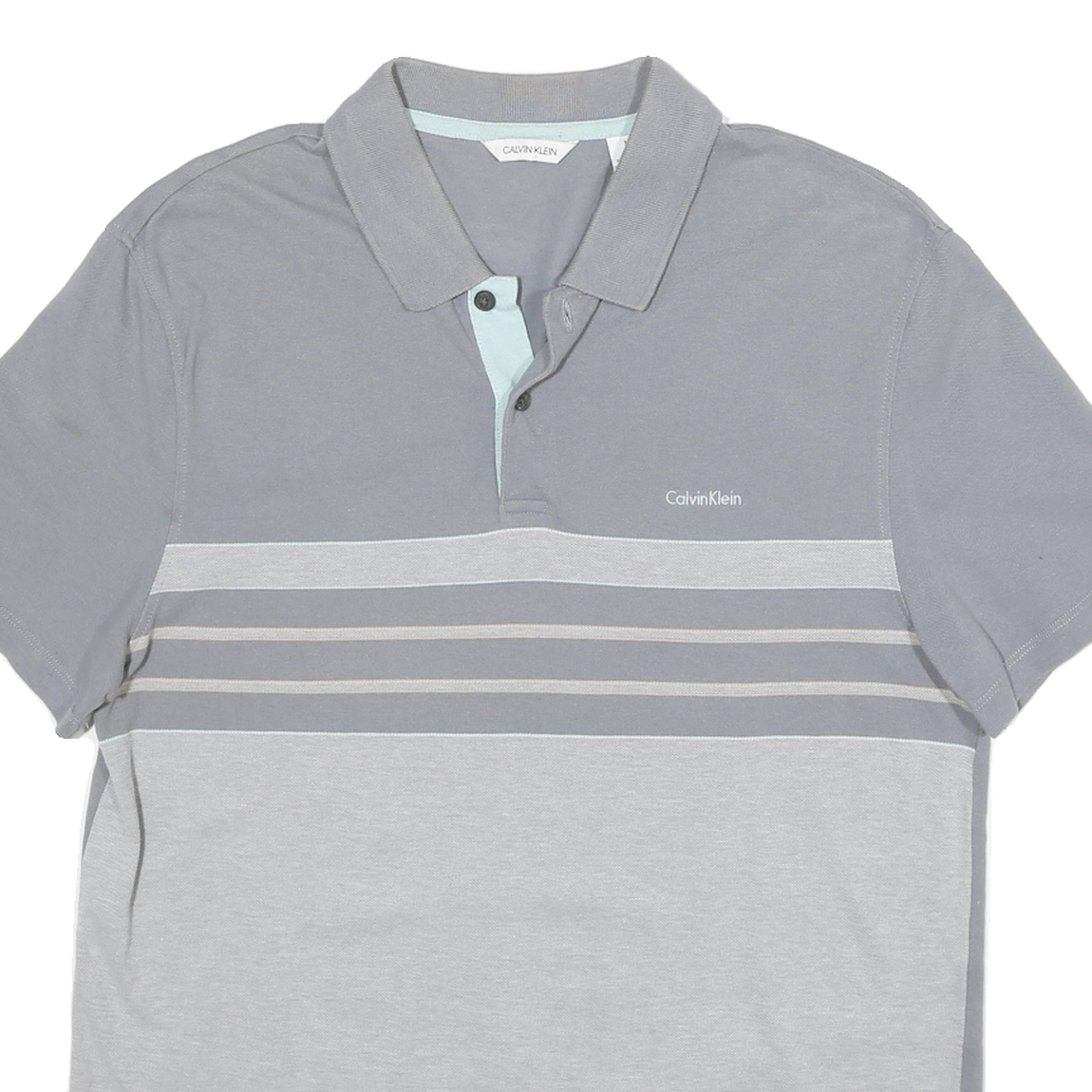 CALVIN KLEIN Mens Grey & Light Grey Striped Short Sleeve Polo Shirt M Casual