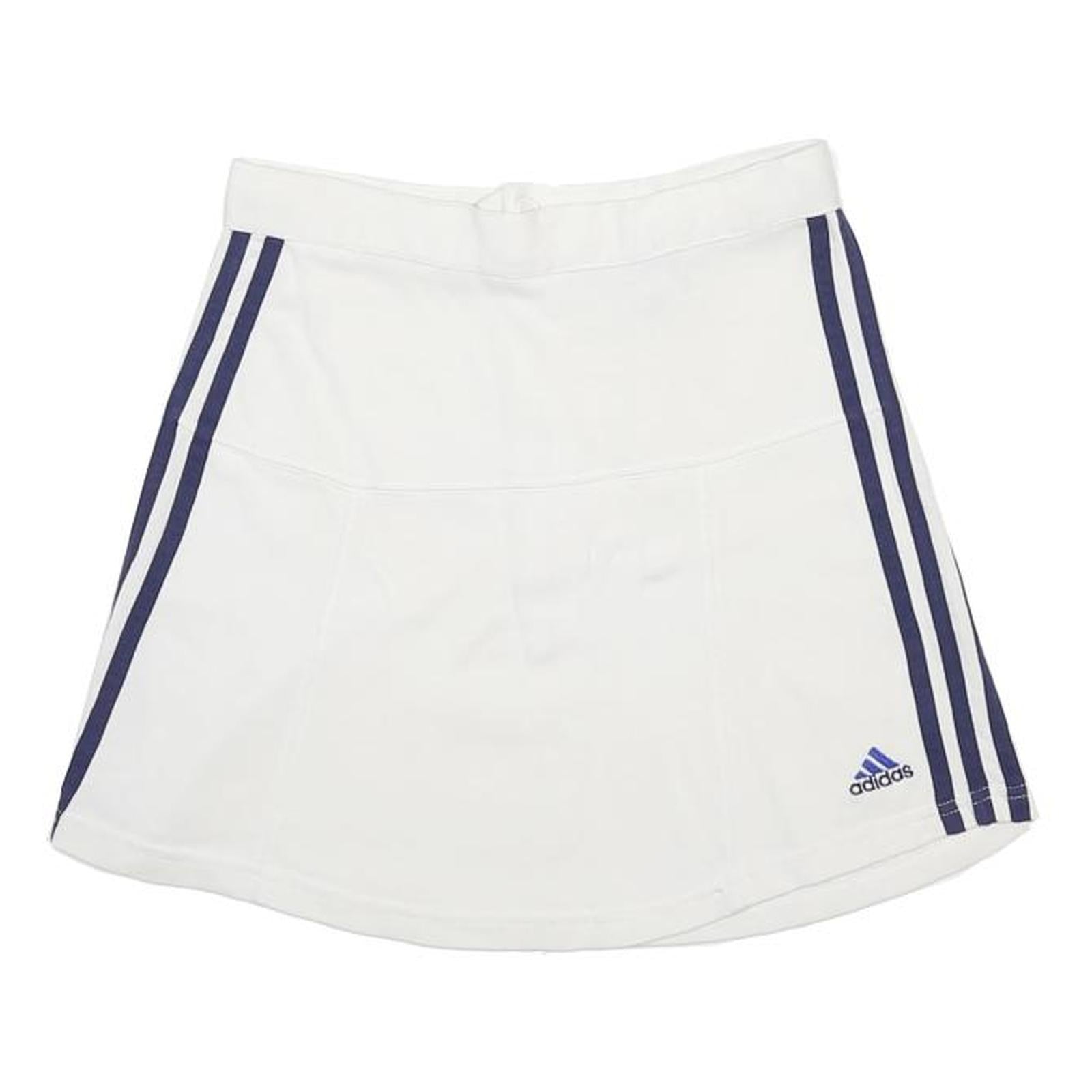 ADIDAS Womens White & Navy Blue Sports Mini Cotton Skirt UK 8 Tennis Casual