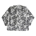 Womens Black & Silver Floral Printed Long Sleeve V-Neck Blouse L Polyester