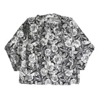Womens Black & Silver Floral Printed Long Sleeve V-Neck Blouse L Polyester