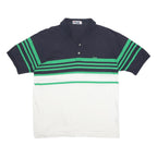 FILA Mens Navy Blue & Green & White Striped Polo Shirt XL Cotton Short Sleeve