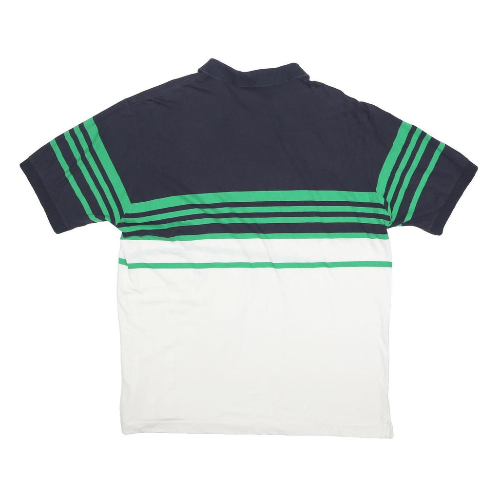 FILA Mens Navy Blue & Green & White Striped Polo Shirt XL Cotton Short Sleeve