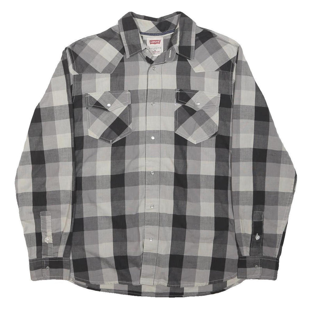 LEVI'S Mens Black & Grey Check Shirt M Cotton Western Style Long Sleeve