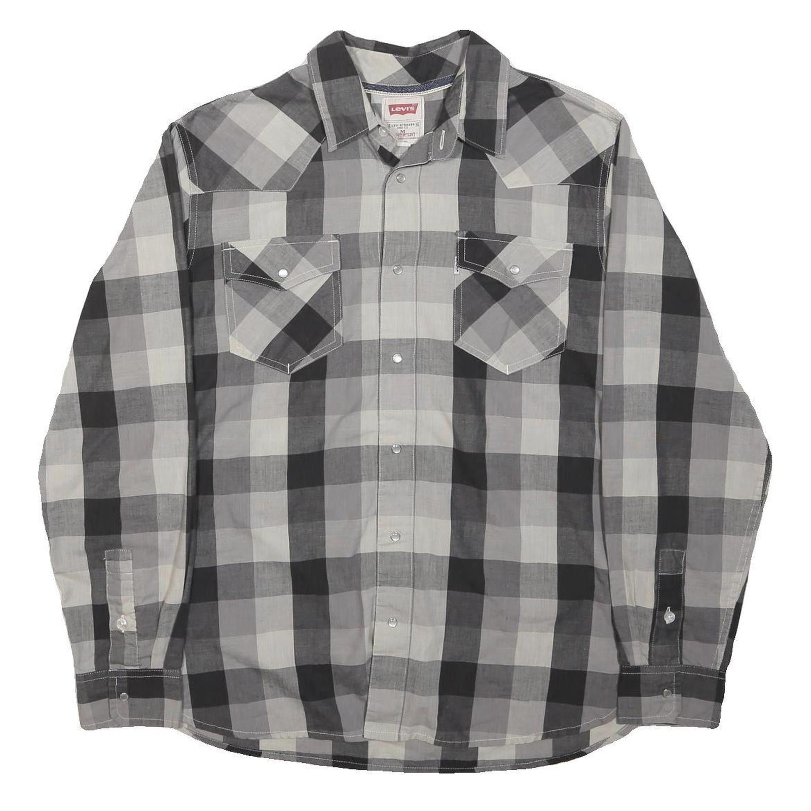 LEVI'S Mens Black & Grey Check Shirt M Cotton Western Style Long Sleeve