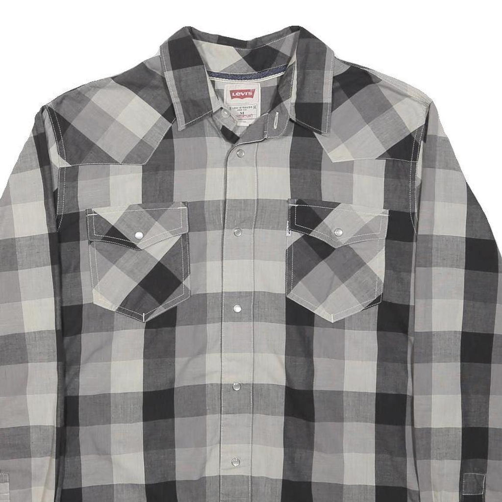 LEVI'S Mens Black & Grey Check Shirt M Cotton Western Style Long Sleeve