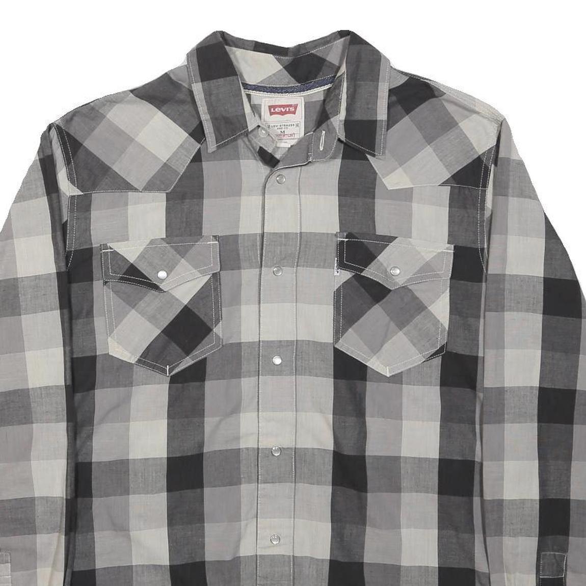LEVI'S Mens Black & Grey Check Shirt M Cotton Western Style Long Sleeve