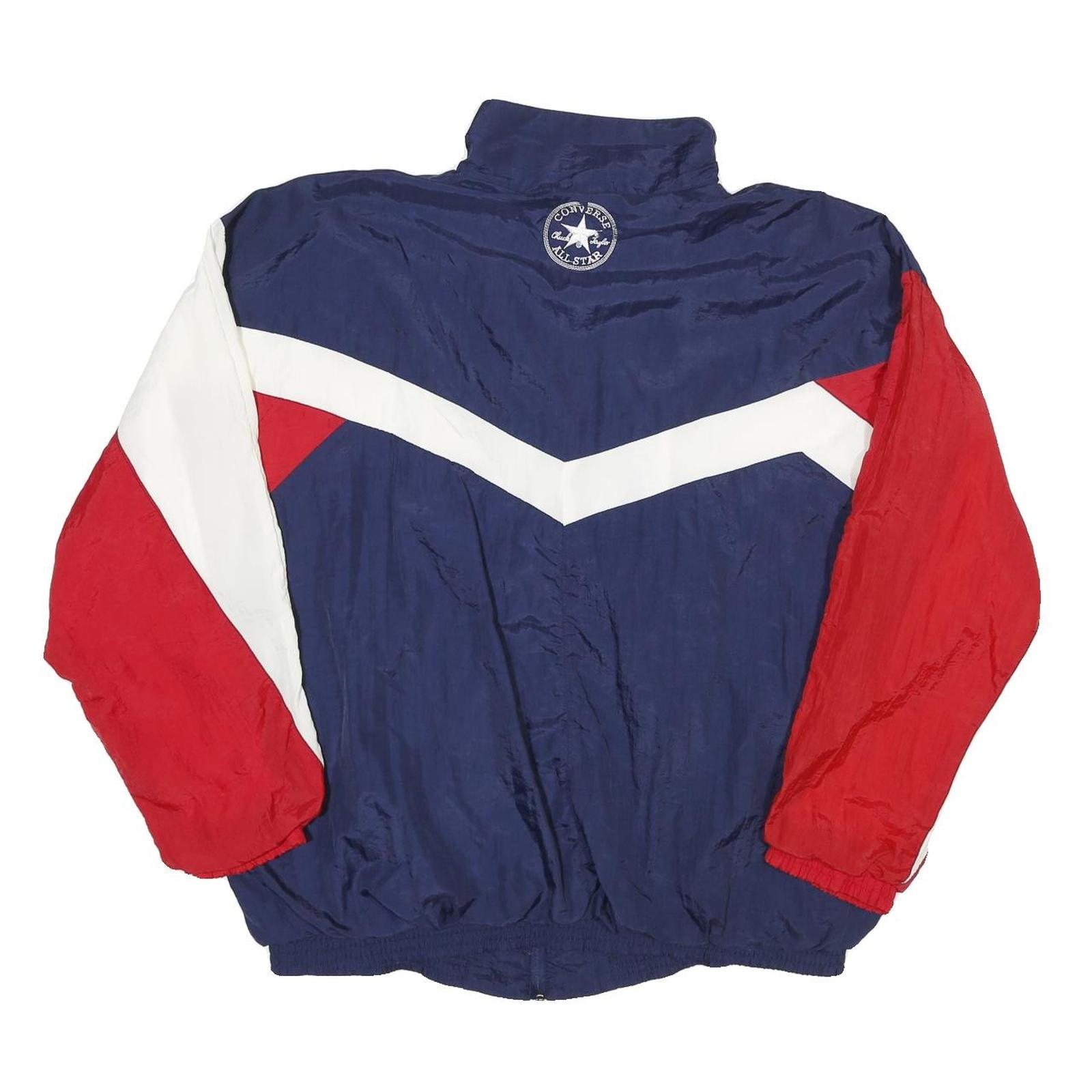 CONVERSE Mens Blue & Red Zip Jacket XL Polyester Blend Colourblock Retro