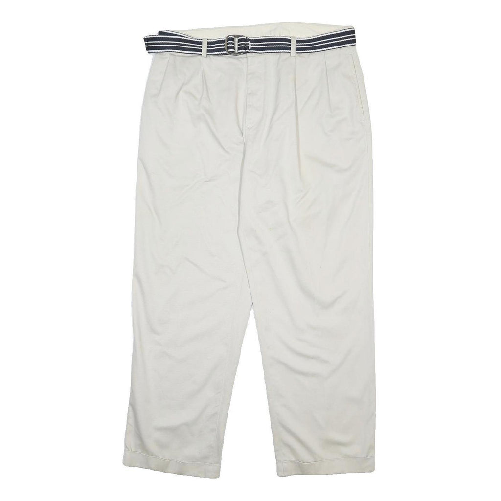 NAUTICA Mens Cotton Relaxed White W36 L30 Trousers Zip Closure Casual Belted