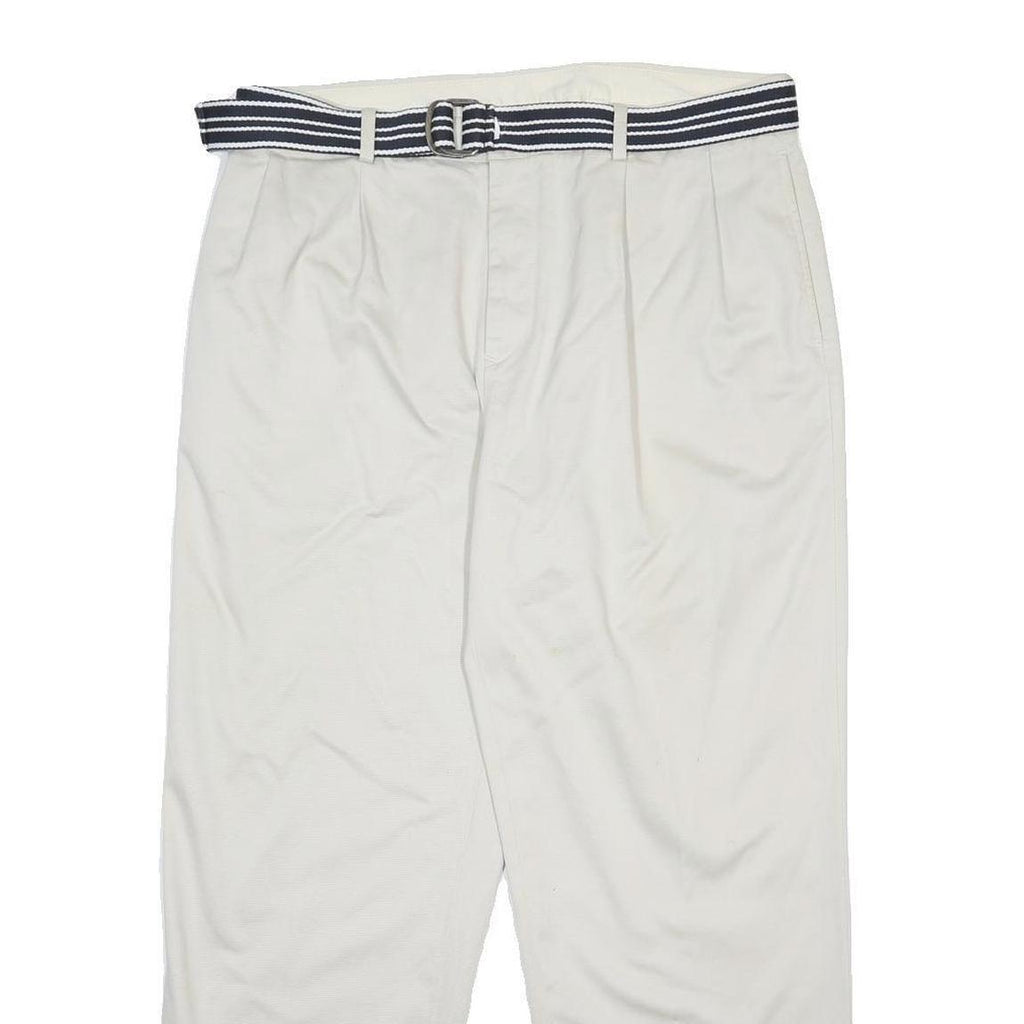 NAUTICA Mens Cotton Relaxed White W36 L30 Trousers Zip Closure Casual Belted