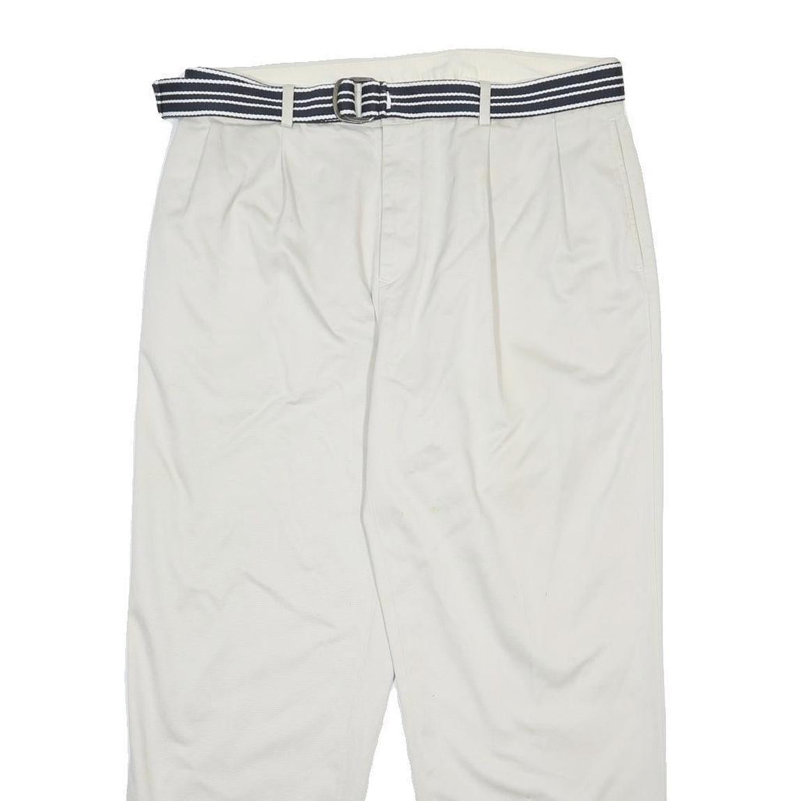 NAUTICA Mens Cotton Relaxed White W36 L30 Trousers Zip Closure Casual Belted
