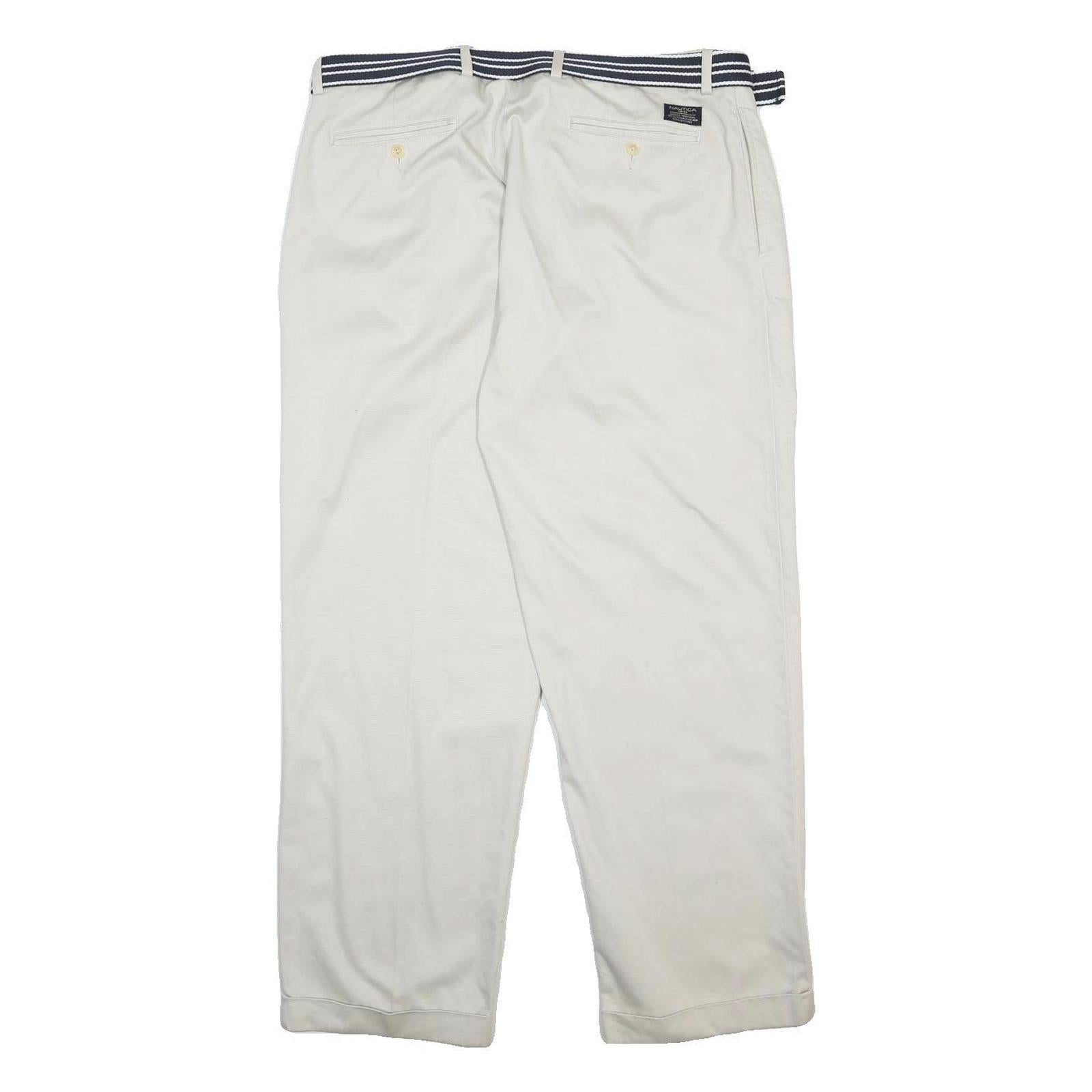 NAUTICA Mens Cotton Relaxed White W36 L30 Trousers Zip Closure Casual Belted
